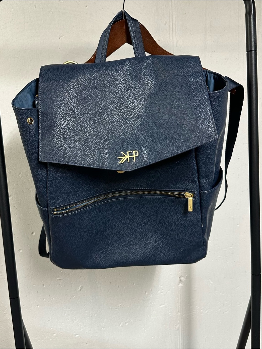 Freshly Picked Navy Leather Diaper Backpack with Gold Hardware